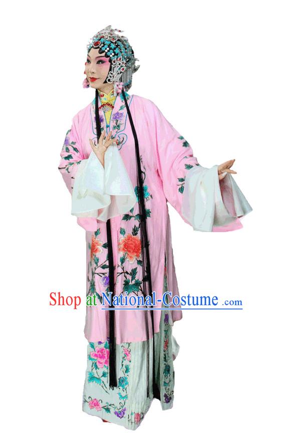 Chinese Traditional Dresses Theatrical Costumes Ancient Chinese Hanfu Hua Tan Long Robe and Hair Accessories