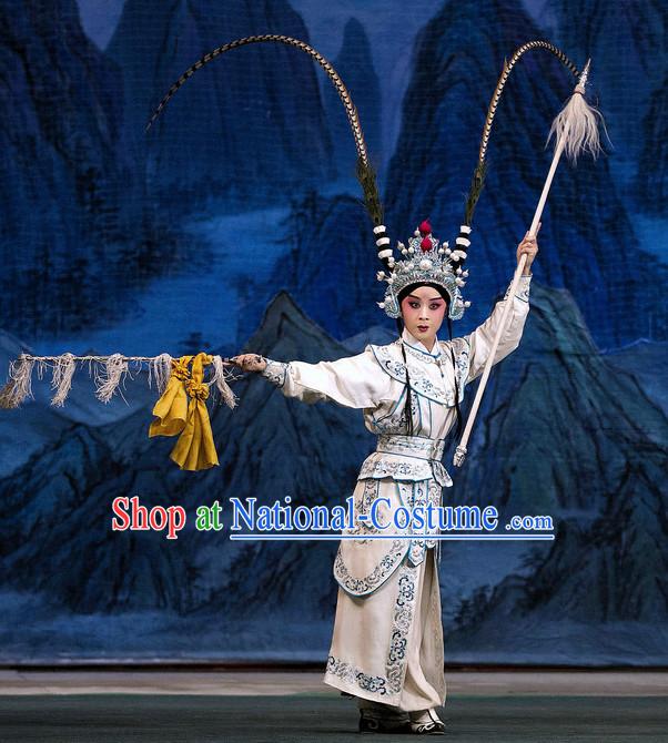 Ancient Chinese Beijing Opera General Costumes and Hair Accessories Complete Set