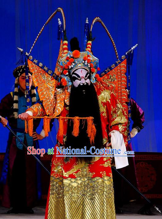 Ancient Chinese Beijing Opera Superhero Costumes and Hair Accessories Complete Set for Men