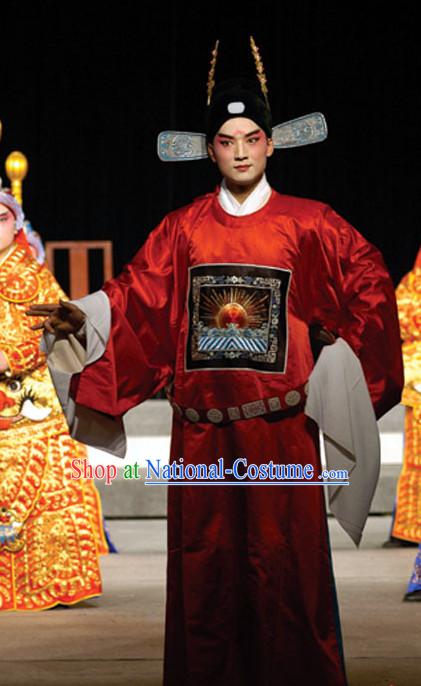 Ancient Chinese Beijing Opera Official Costumes and Hat Complete Set for Men