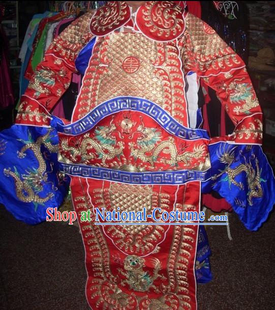 Red Ancient Chinese Beijing Opera General Male Armor Costumes Complete Set for Men