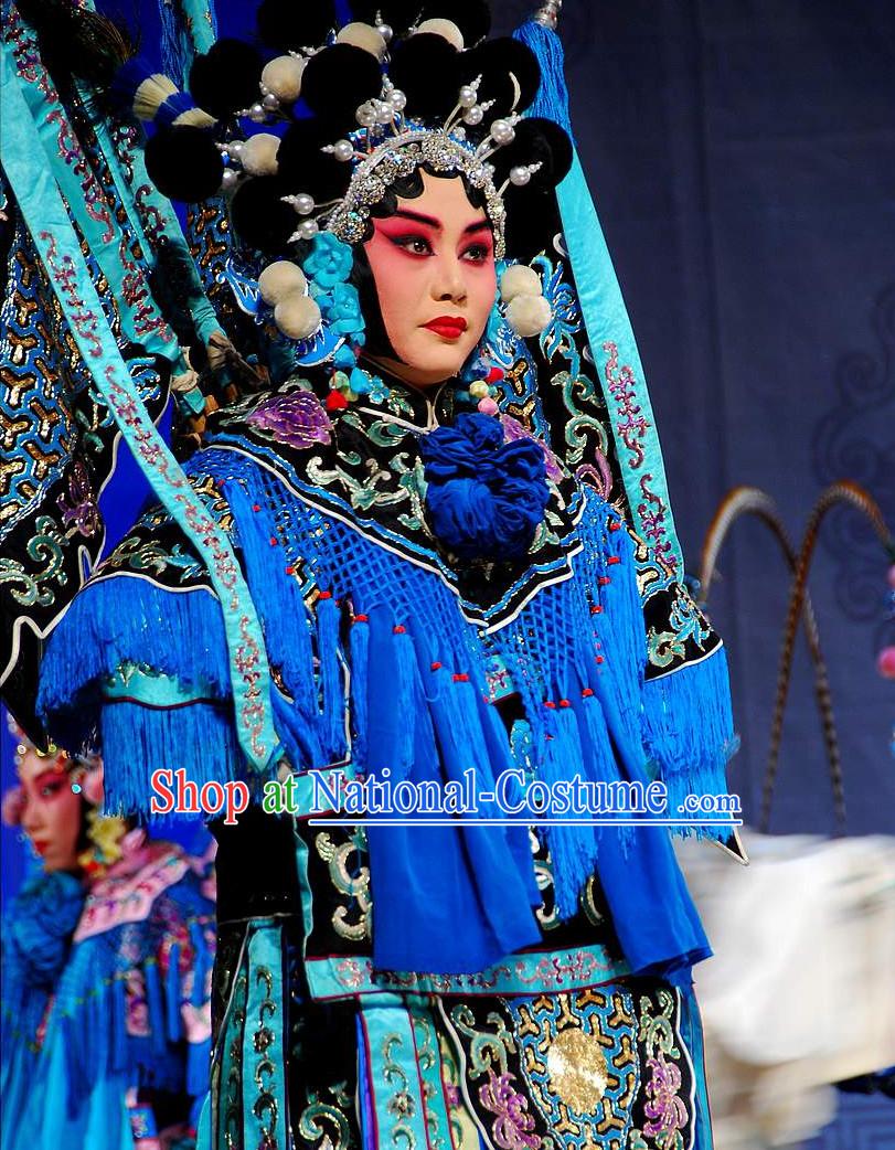 Ancient Chinese Beijing Opera Wu Dan Wu Tan Armor Costumes and Hair Accessories Complete Set for Women