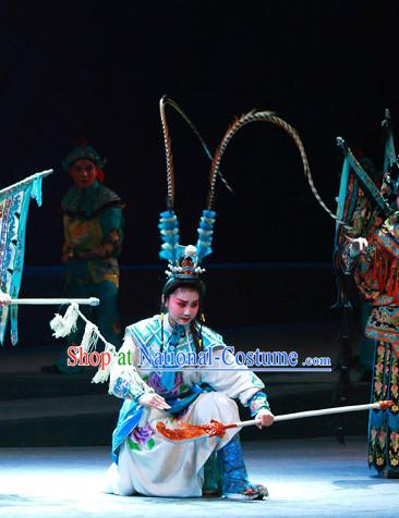 Ancient Chinese Beijing Opera Costumes and Hair Accessories Complete Set