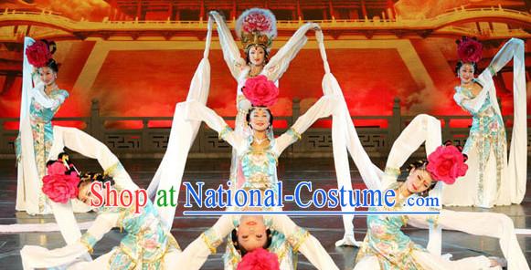 Ancient Chinese Classical Palace Water Sleeves Dance Costumes and Hair Accessories Complete Set