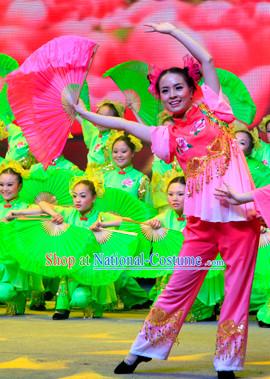 China Traditional Fan Dance Costumes and Headwear Complete Set for Women