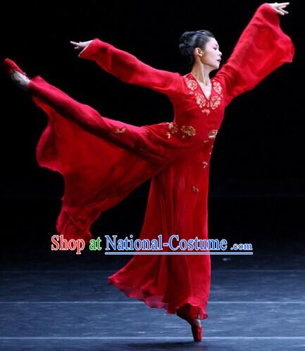 Red Chinese Classicial Dance Costumes Complete Set for Women