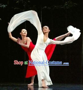 Pure White Chinese Long Sleeves Dancing Costumes for Women or Men