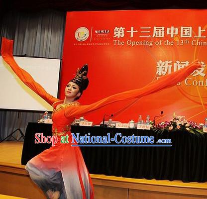 Color Transition Chinese Classical Dancewear and Hair Accessories Complete Set