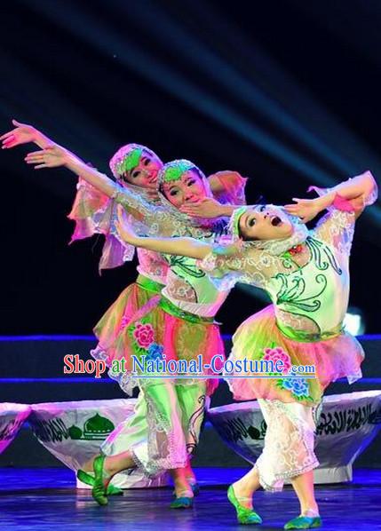 Chinese Folk Hui Nationality Dancewear Costumes and Headwear Complete Set for Women