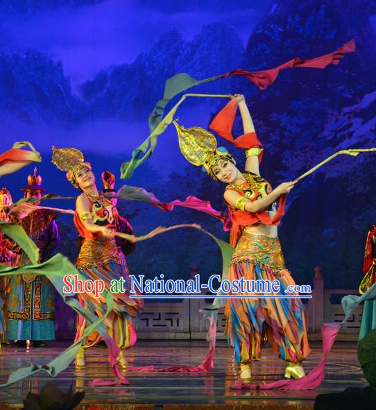 Chinese Fairs Fly in Sky Flying Fairs of Dunhuang Mural Dance Costumes and Hair Accessories Complete Set