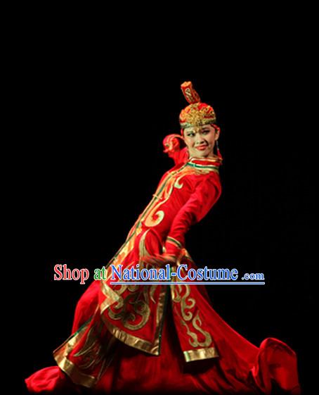 Beautiful Chinese Mongolian Dance Costumes and Hat Complete Set for Women