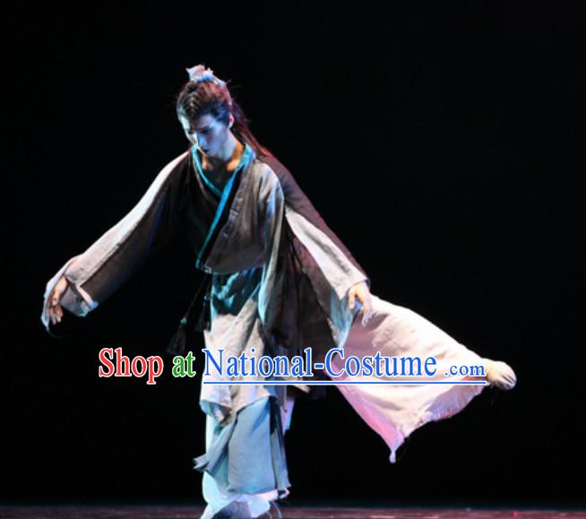 Beautiful Chinese Classical Dance Costumes and Headwear Complete Set for Men