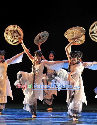 Beautiful Chinese Classical Dancing Costumes and Headwear Complete Set for Women