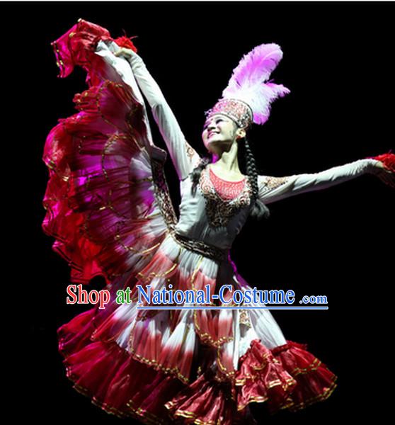 Chinese Folk Xinjiang Dance Costumes Complete Set for Women