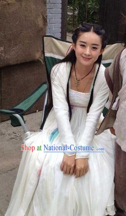 Chinese Traditional White Fairy Costumes Complete Set