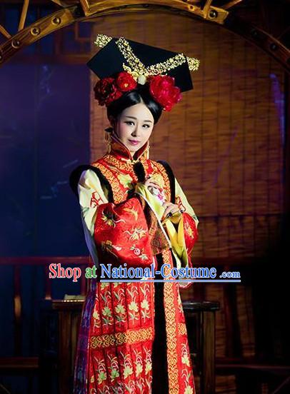 Chinese Traditional Empress Clothes and Hair Accessories Outfits Attire Complete Set for Women