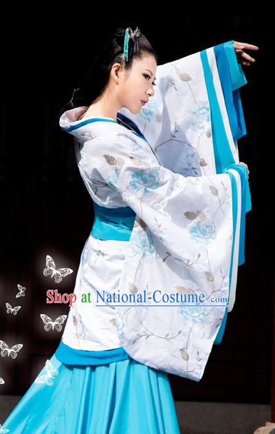 Chinese Traditional Han Fu Clothes and Hair Accessories Complete Set for Ladies