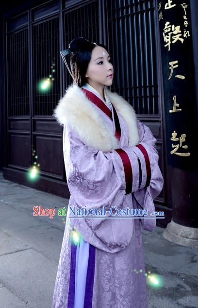 Chinese Traditional Queen Han Fu Clothes Oriental Costumes and Hair Accessories Complete Set for Ladies