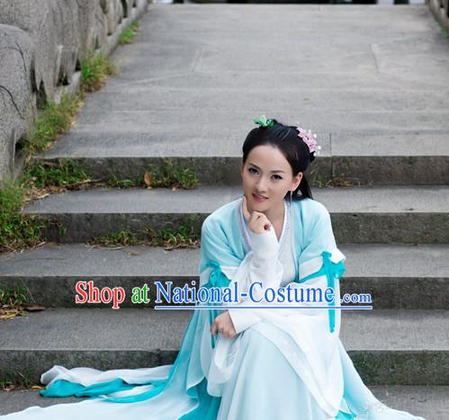 Chinese Traditional Fairy or Swordswoman Costumes and Hair Accessories Complete Set for Ladies