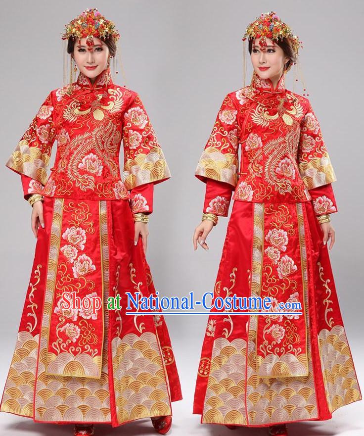 Chinese wedding dress traditional bridal costumes and hair accessories