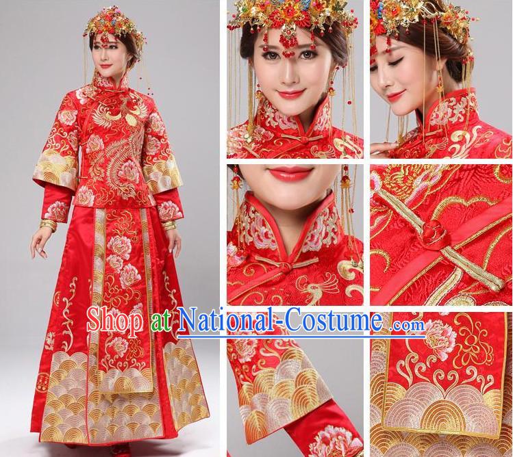 Chinese wedding dress traditional bridal costumes and hair accessories