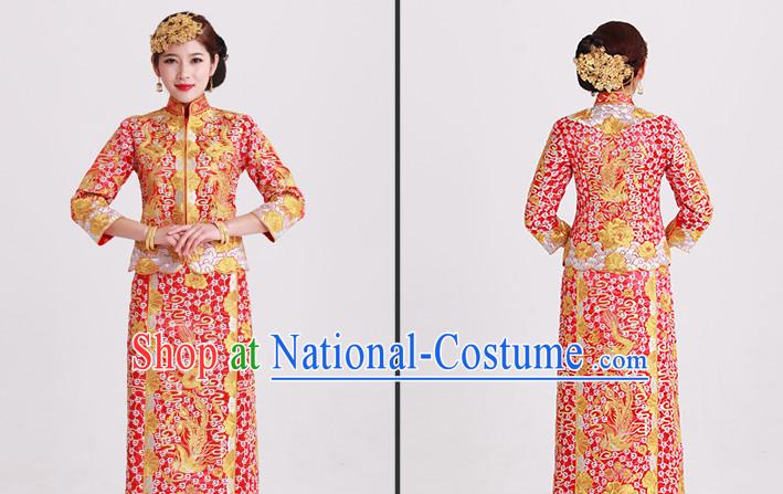 Chinese wedding dress traditional bridal costumes and hair accessories