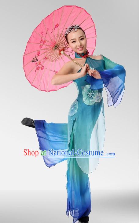 Asian Fashion Traditional Chinese Umbrella Dance Costumes and Hair Accessories for Girls