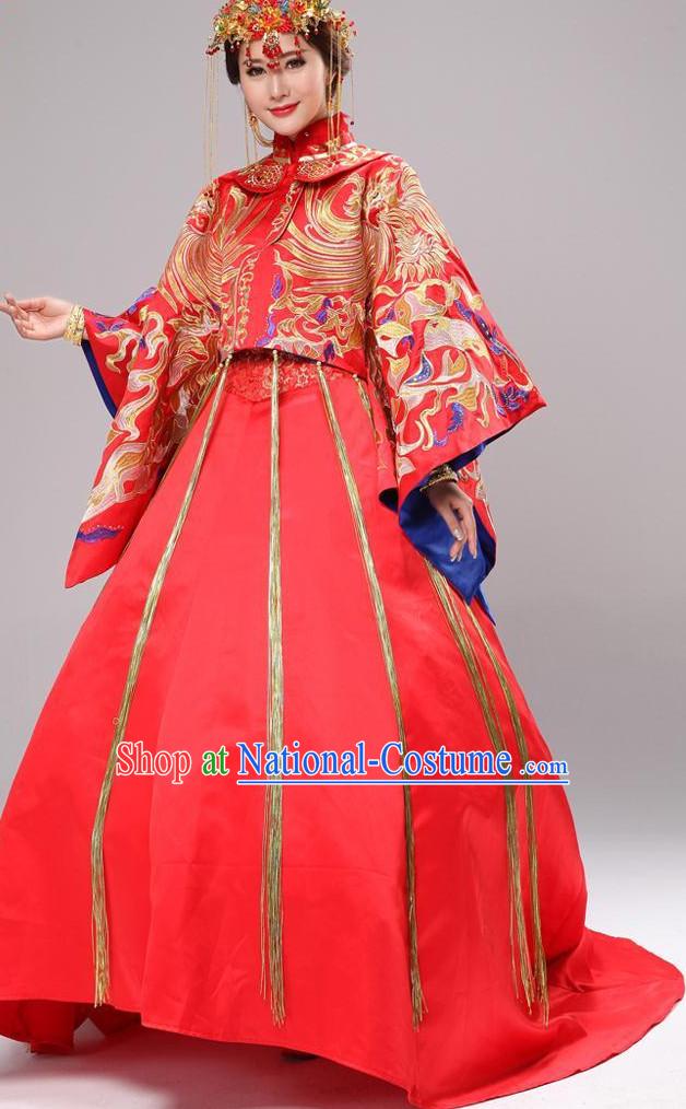 Chinese Fashion Short Coat Long Skirt Wedding Dresses and Hair Accessories Complete Set for Brides