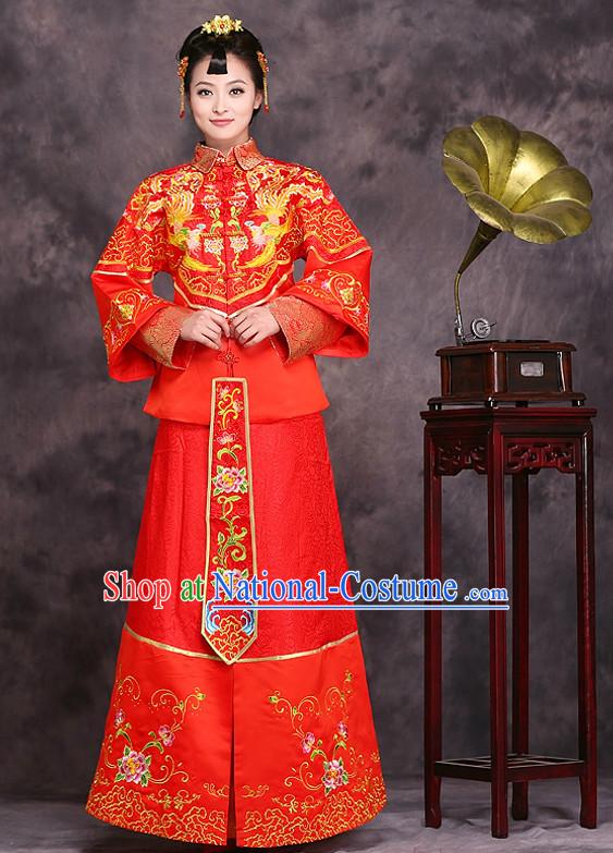 Custom Hanfu Dress Ancient Chinese Phoenix Wedding Dress Clothing and Hair Accessories Complete Set for Women