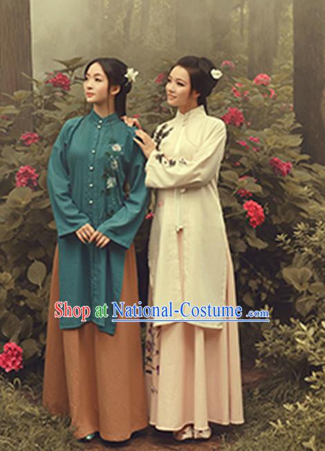 Traditional Chinese Minguo Time Hanfu Dress Ancient Chinese Dress Clothing and Hair Accessories Complete Set for Women