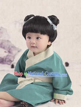 Traditional Chinese Photo Costume Hanfu Dress and Hat Complete Set for Children