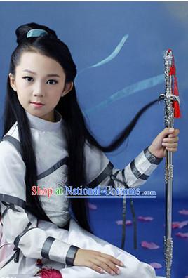 Traditional Chinese Photo Costume Warrior Costume and Hair Accessories Complete Set for Children