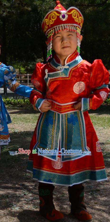 Traditional Chinese Photo Costume Mongolian Costume and Hat Complete Set for Girls