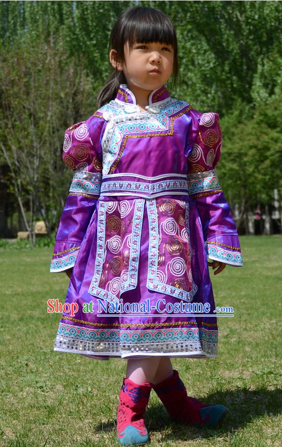 Traditional Chinese Photo Costume Mongolian Costume and Hat Complete Set for Girls