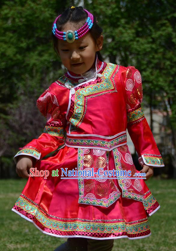 Traditional Chinese Photo Costume Mongolian Costume and Hat Complete Set for Girls