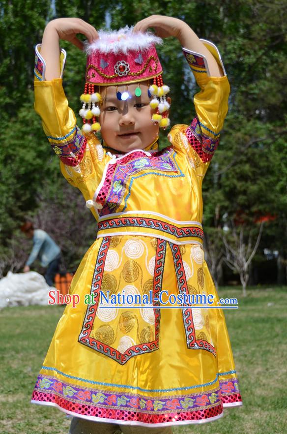 Traditional Chinese Photo Costume Mongolian Costume and Hat Complete Set for Child