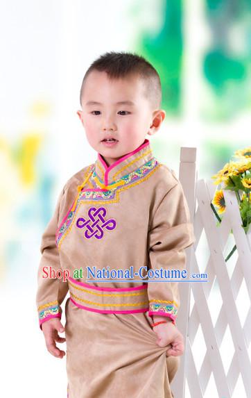 Traditional Chinese Mongolian Long Robe and Hat Complete Set Kids