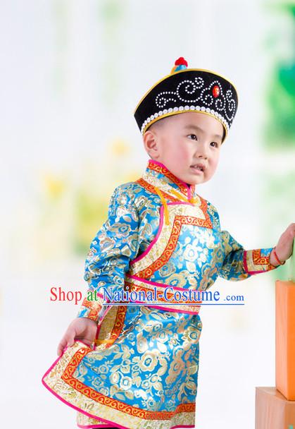 Traditional Chinese Mongolian Dress and Hat Complete Set Kids