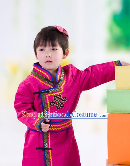 Traditional Chinese Mongolian Dresses and Hat Complete Set Kids