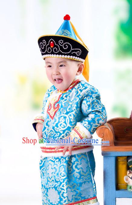 Traditional Chinese Mongolian Dress and Hat Complete Set Kids