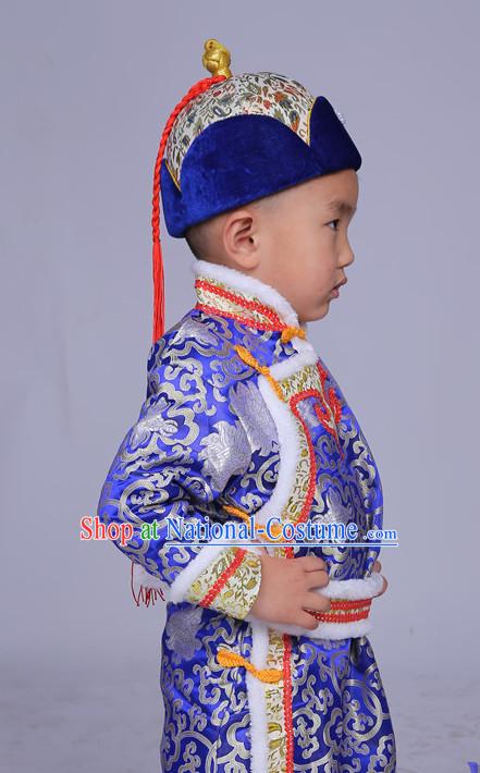 Traditional Chinese Mongolian Dress and Hat Complete Set Kids