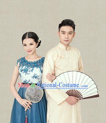 Traditional Chinese Photo Costume Long Mandarin Robe for Men