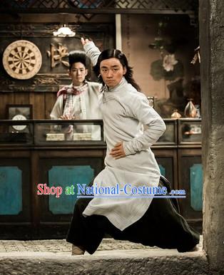 Traditional Chinese Kungfu Long Robe Martial Arts Costumes for Men