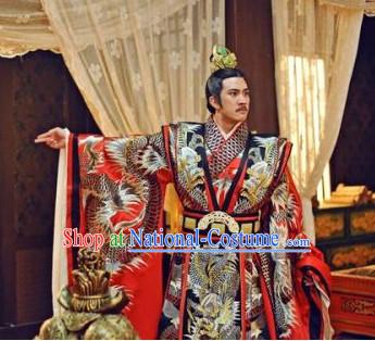 Traditional Chinese Emperor Dragon Robe and Crown Complete Set for Men