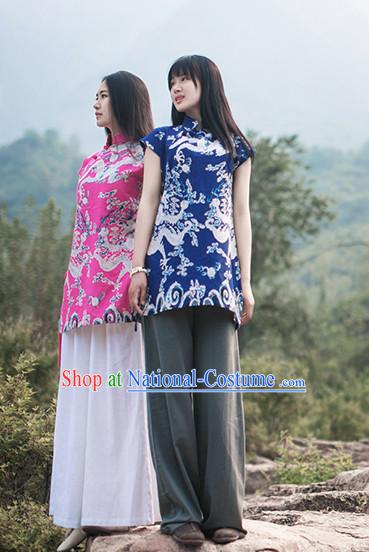 Chinese Traditional Mandarin Dragon Shirt for Women