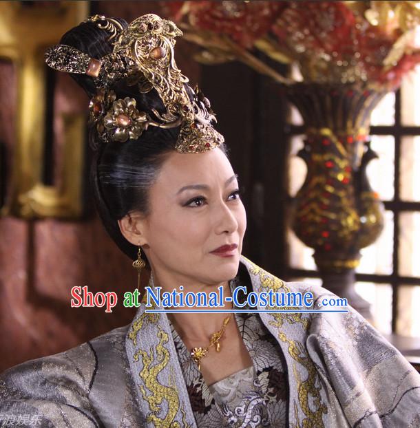 Handmade Chinese Palace Wu Zetian Female Emperor Tang Dynasty Wigs and Hair Accessories