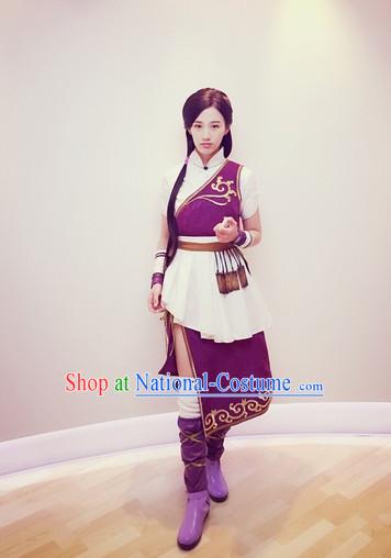 Traditional Chinese Ancient Female Warrior Knight Costumes and Hair Accessories Complete Set