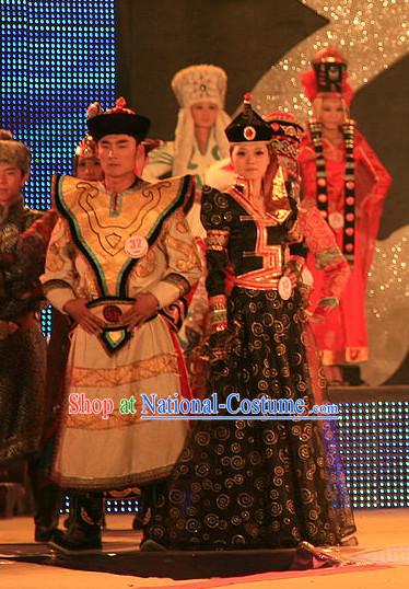 Traditional Chinese Mongolian Clothes 2 Sets for Men and Women