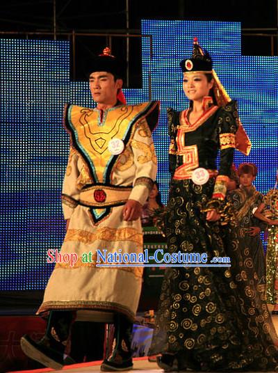 Traditional Chinese Mongolian Attires 2 Sets for Women and Men