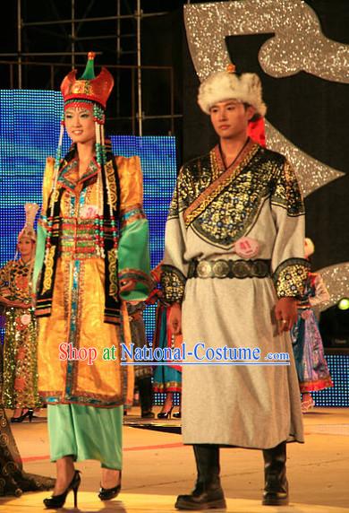 Traditional Chinese Mongolian Long Robes 2 Sets for Women and Men